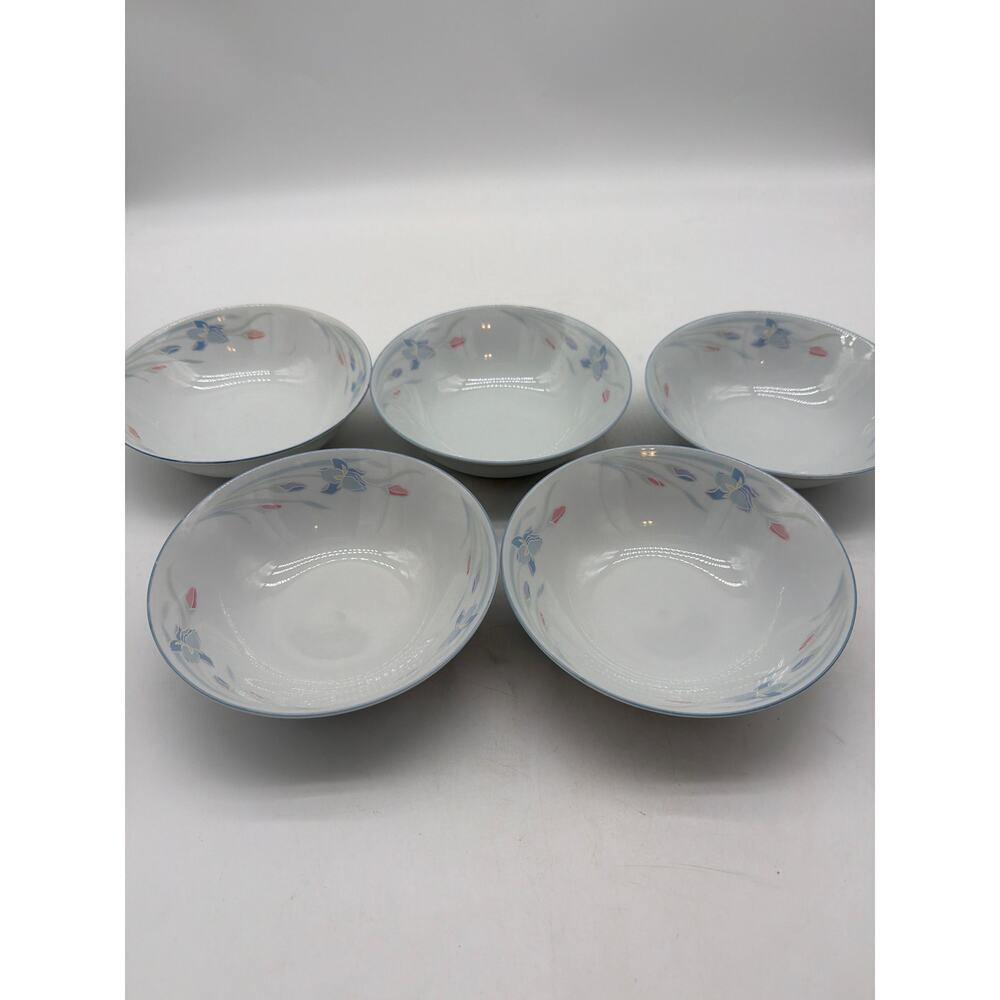 5 FRESH FLOWERS BY EXCEL 6.25" SOUP/CEREAL BOWL / WHITE / BLUE & PINK FLOWERSz